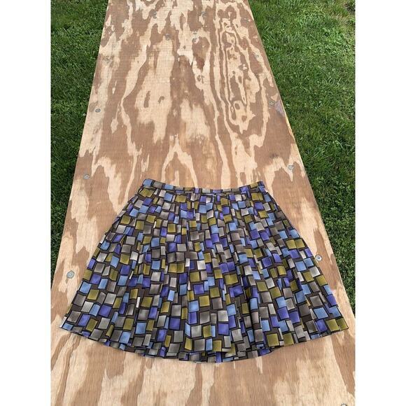 Express Vintage 90s Green Blue Windowpane Geometric Skirt Size 13/14 - Picture 5 of 5